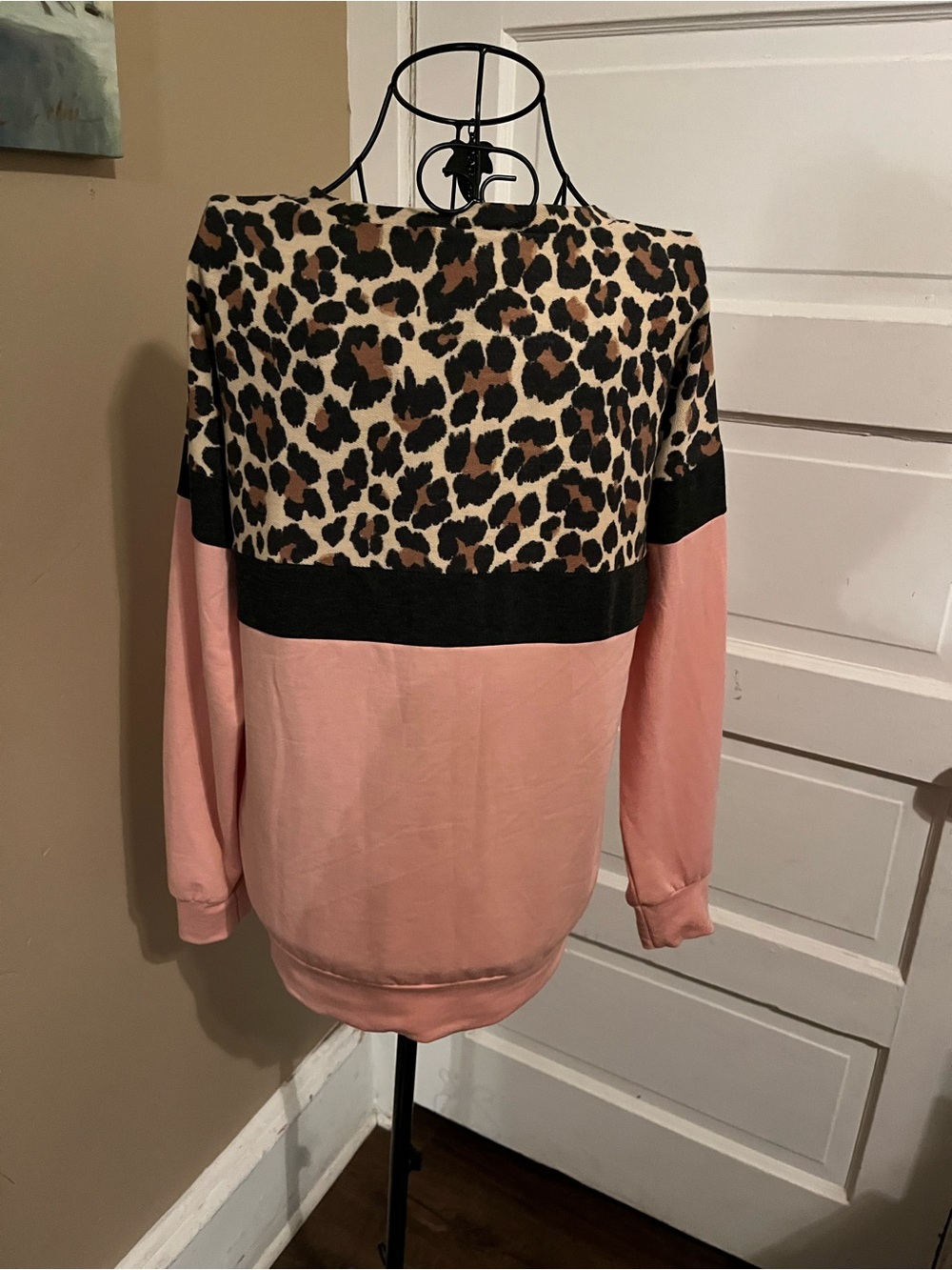7th Ray Leopard Print Crewneck Sweater in Cream, Black & Tan